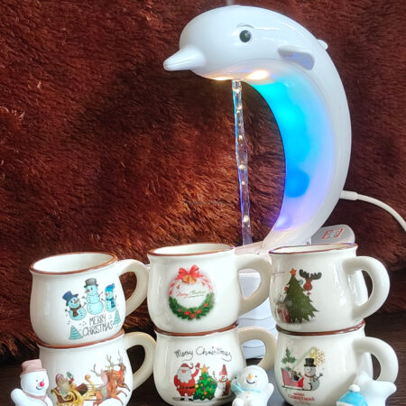 Christmas mini mugs with festive prints and dolphin LED humidifier