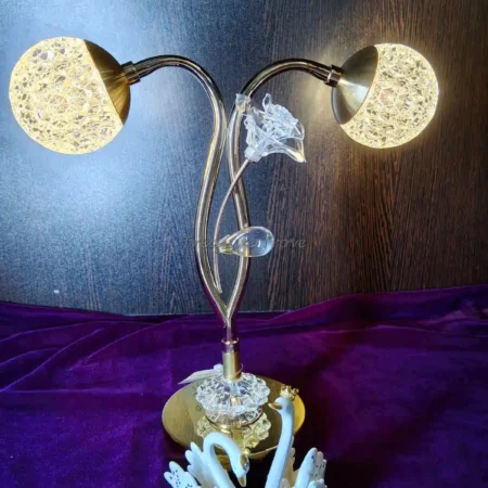 Dual head crystal LED table lamp with gold finish front view