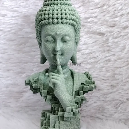 Silent Buddha Shh decorative statue with green stone finish