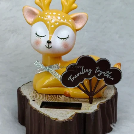 Solar powered moving deer car dashboard decor with head and tail movement